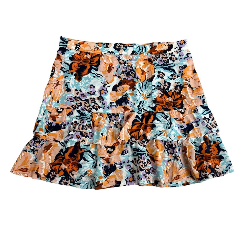Anthropologie Porridge Skirt Size M Women’s Side Zip Blue Orange Print